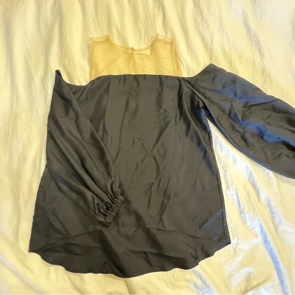 Silvia Tcherassi Black Silk Off Shoulder Blouson Top - Sz: L
